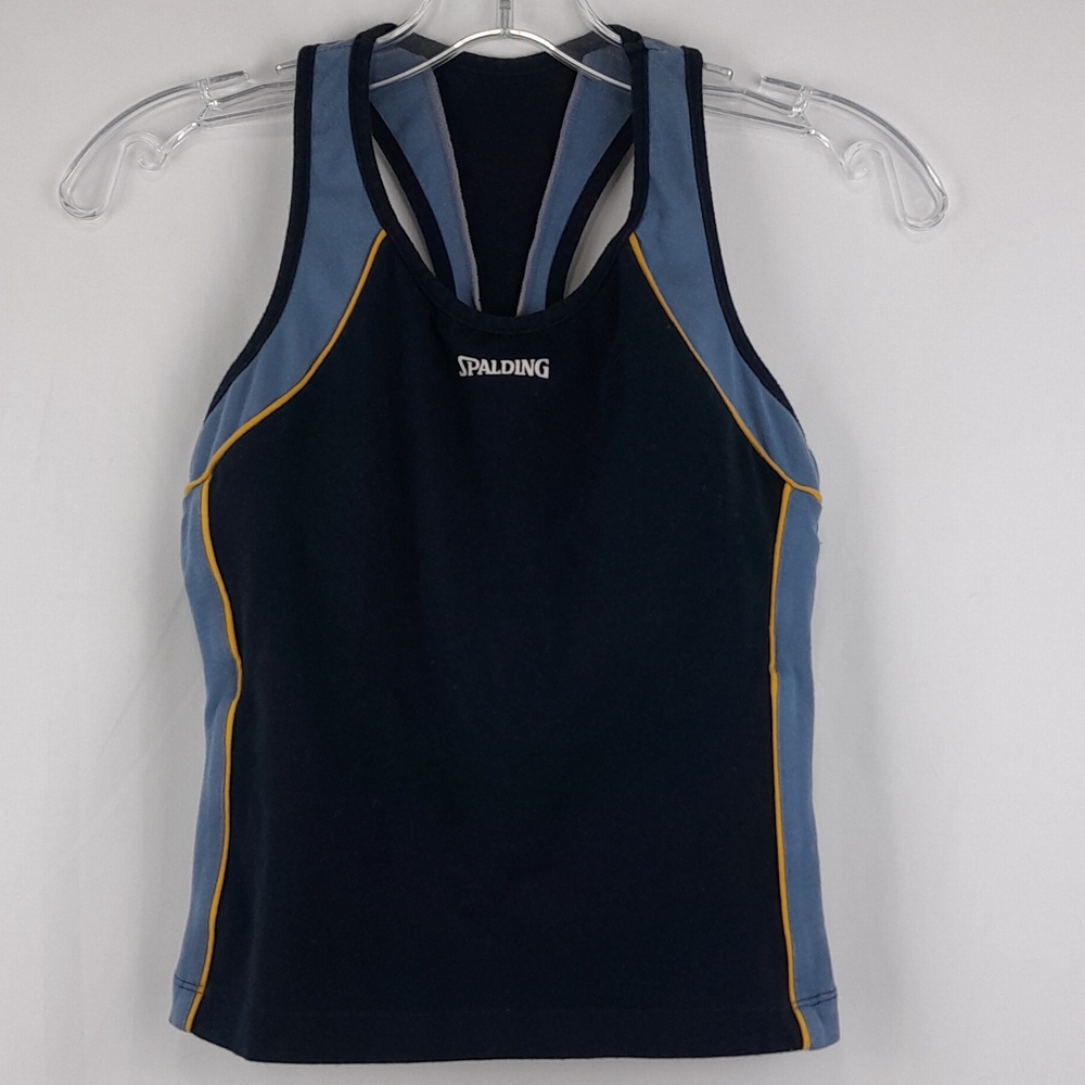 Spalding Medium Active Wear Black Blue Racerback Halter Top